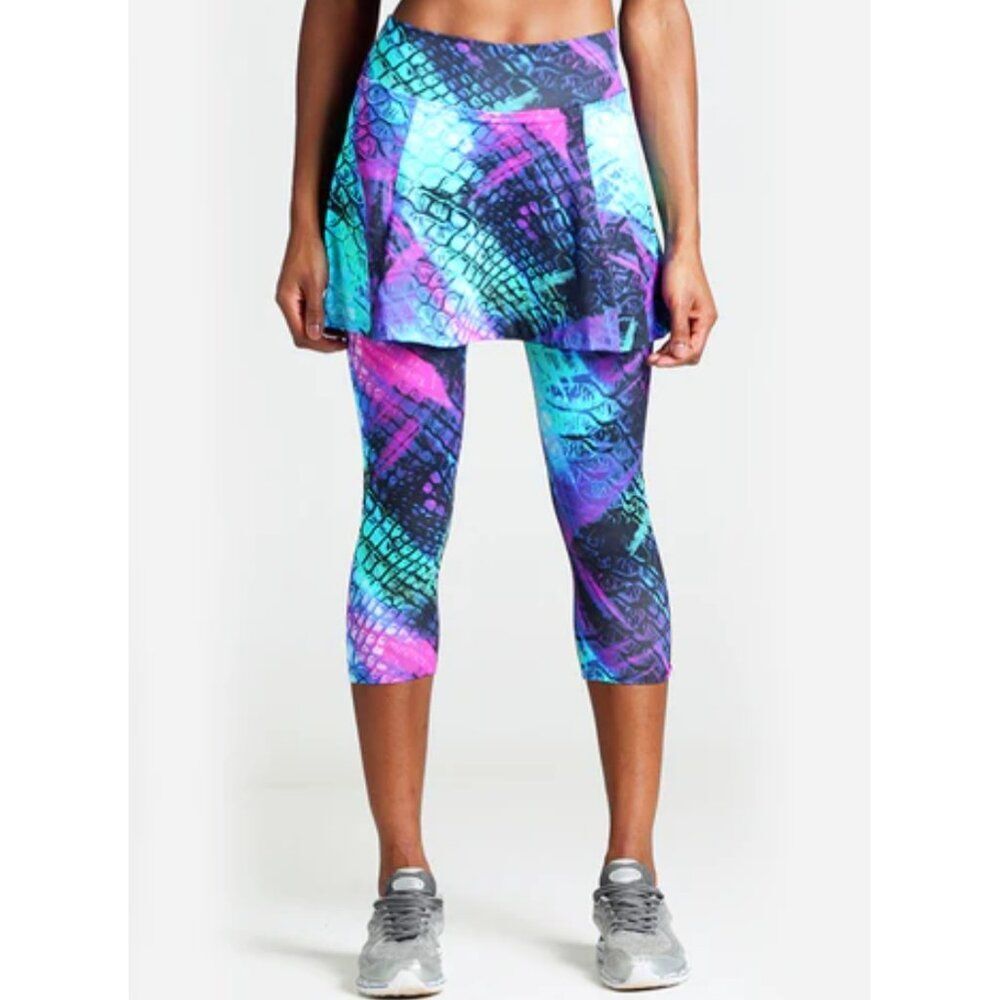 Dona Jo Dragon Skirted Leggings Blue Pink Green Cropped Sports Size Girls Siz 1